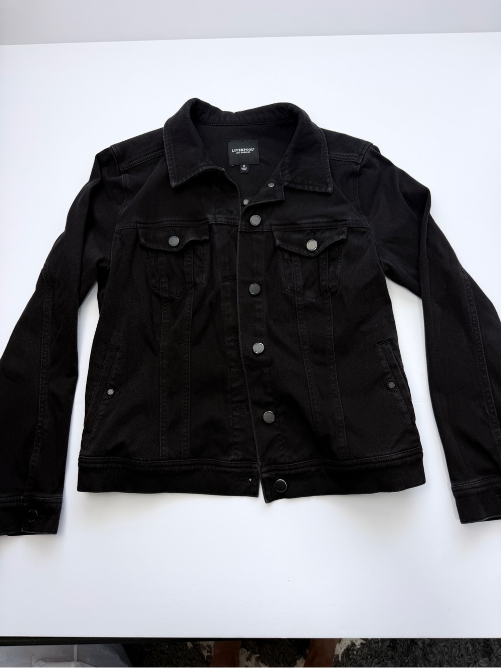Liverpool Los Angeles Black Denim Jacket Womens Medium Stretch Button Front